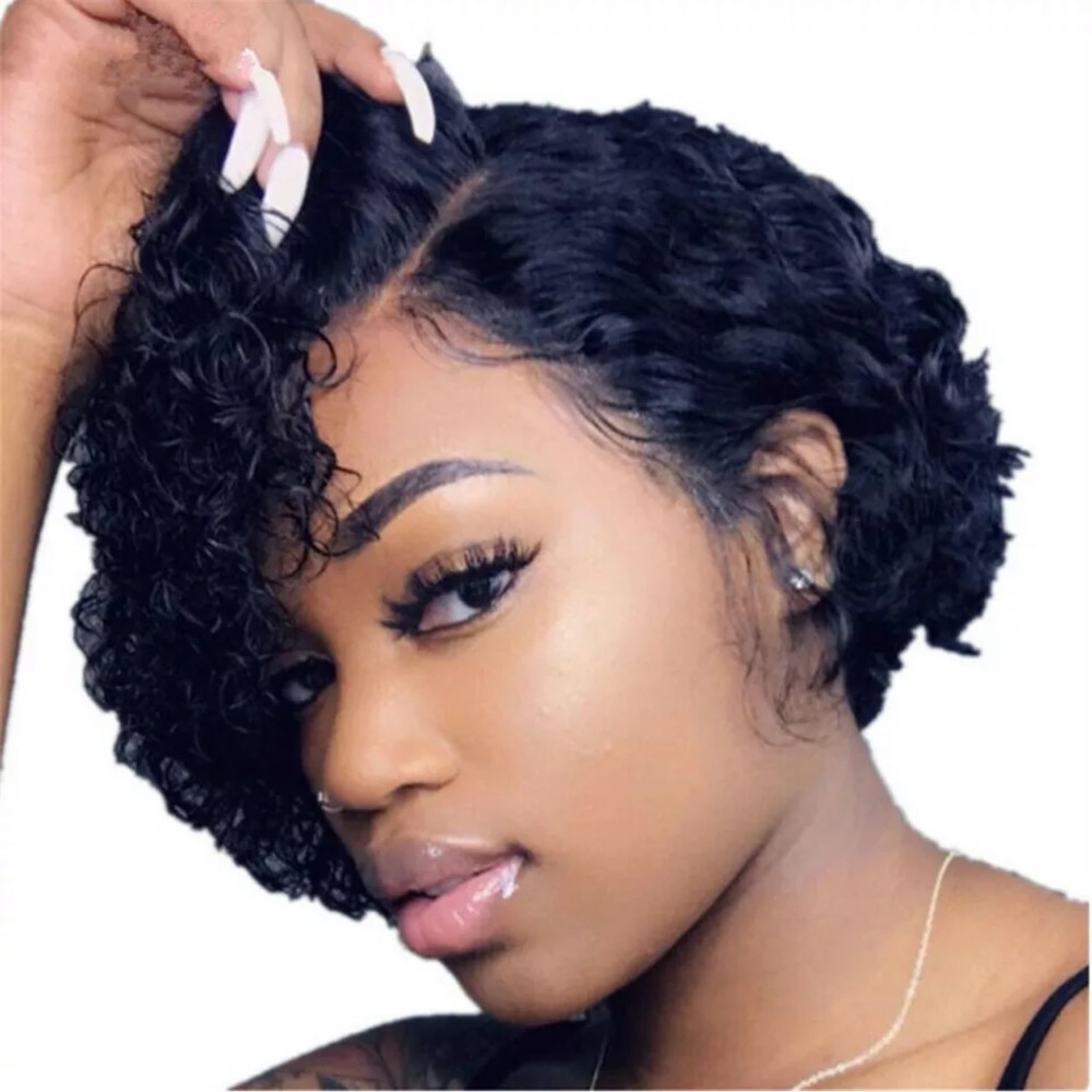 COPY - Double drawn water wave Short curly human hair bob wig 13*4 lace frontal…
